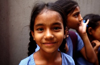 A girl at school in India