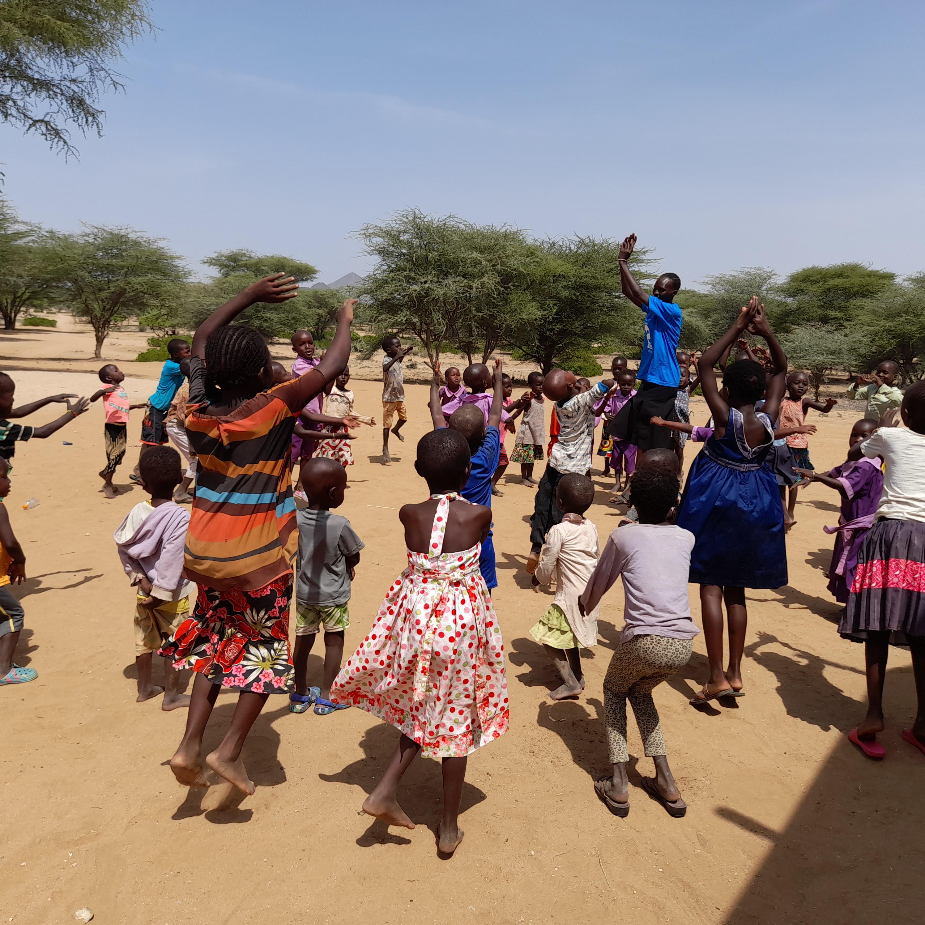 children outdoors playing games