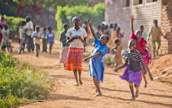 children running outside school