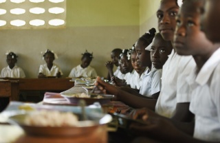 Children eating Mary's Meals in Haiti. 