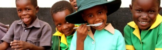 Boys pose together and have fun in Zimbabwe