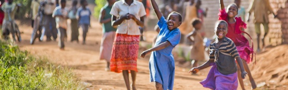children running outside school