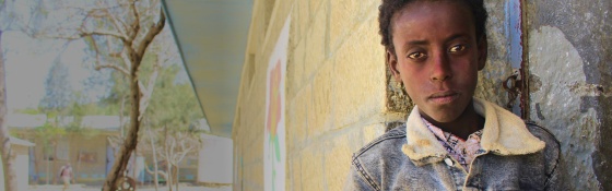 A young boy at school in Ethiopia