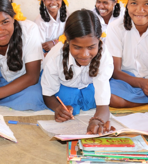 young girls working on their studies