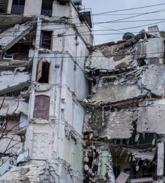 A building that has been impacted by the earthquake in Syria.