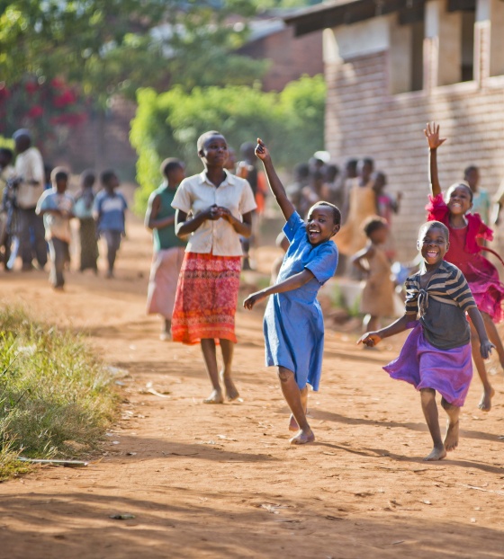 children running outside school